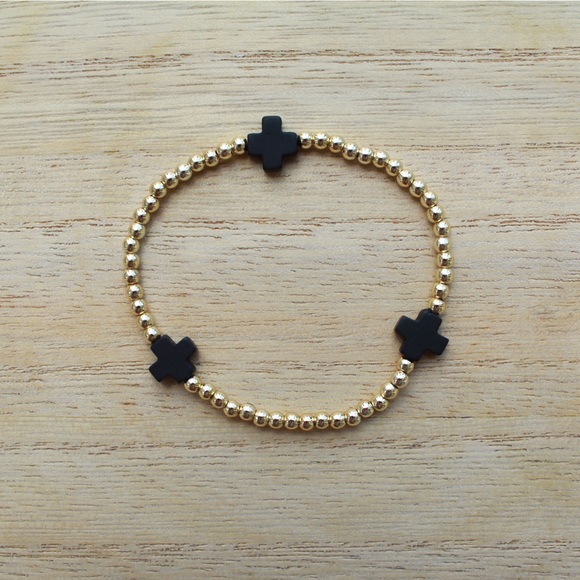 Stack 8 bracelets Holiday stretch black pearls gold handmade, any size, gemstone - Picture 6 of 8